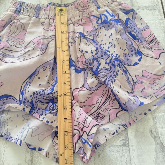 Las Sureñas Amor Blue Linen Blend Elastic Waist Lightweight Pool Day Shorts Sz S - Picture 7 of 13